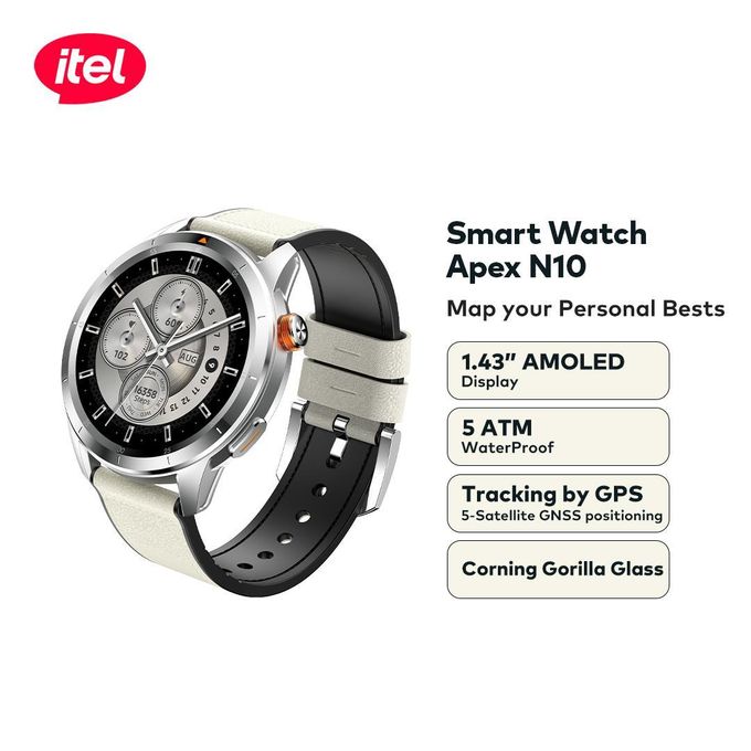 itel Apex N10 Smartwatch 1.43'' Amoled Digital Compass, 5ATM Waterproof, GPS Tracking