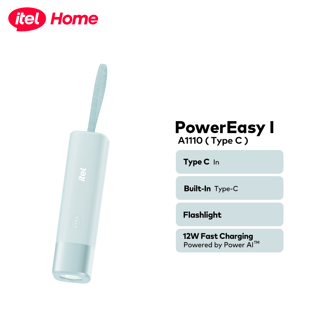 itel PowerEasy1 5000 A1110 Power-Bank 12W Fast Charging Built-in Cable Torch