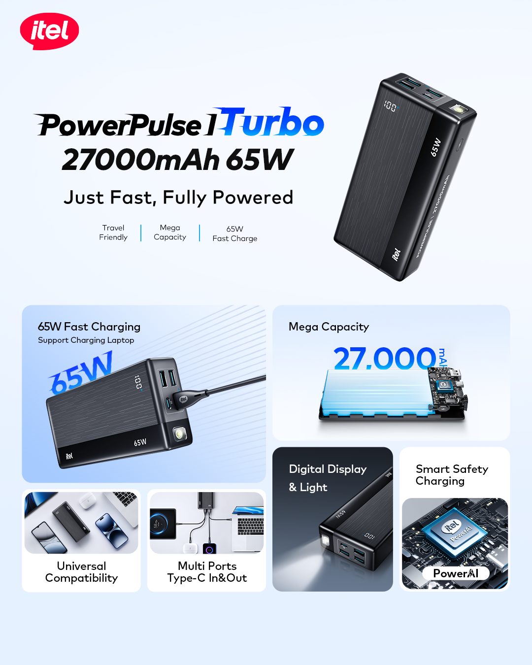 PowerPulse Turbo I A1980 Power-Bank 27000mAh 65W Fast Charging Universal Compatibility Type-C In & Out