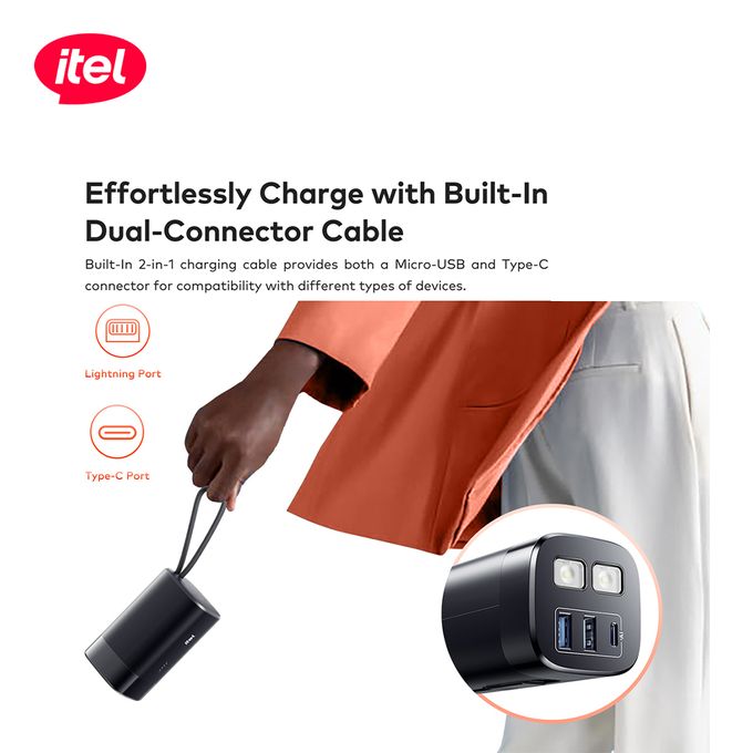 itel PowerEasy1 20000 Built-In-Cable Lightning And TypeC 22.5W A1461