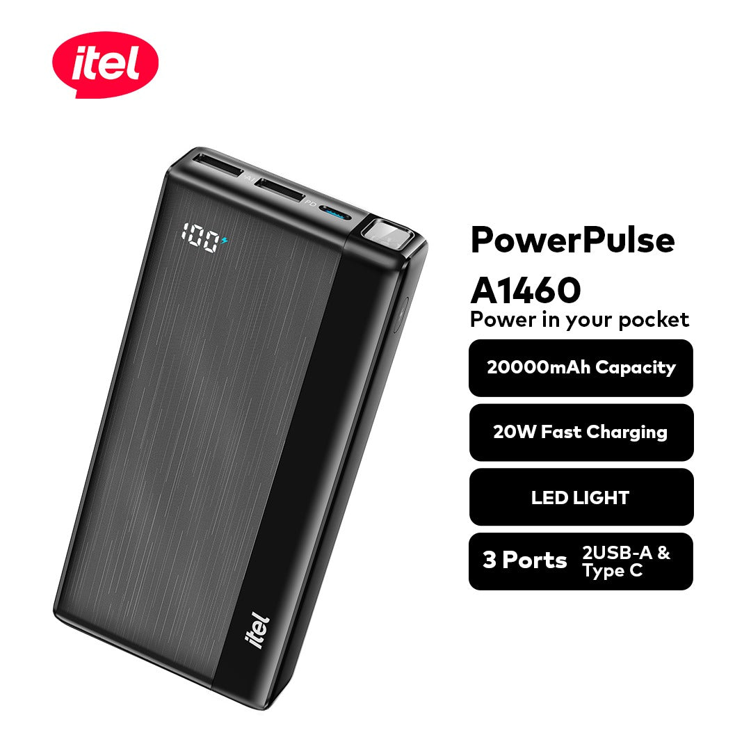 itel PowerPulse A1460 PowerBank 20000mAh 20W Fast Charging TypeC