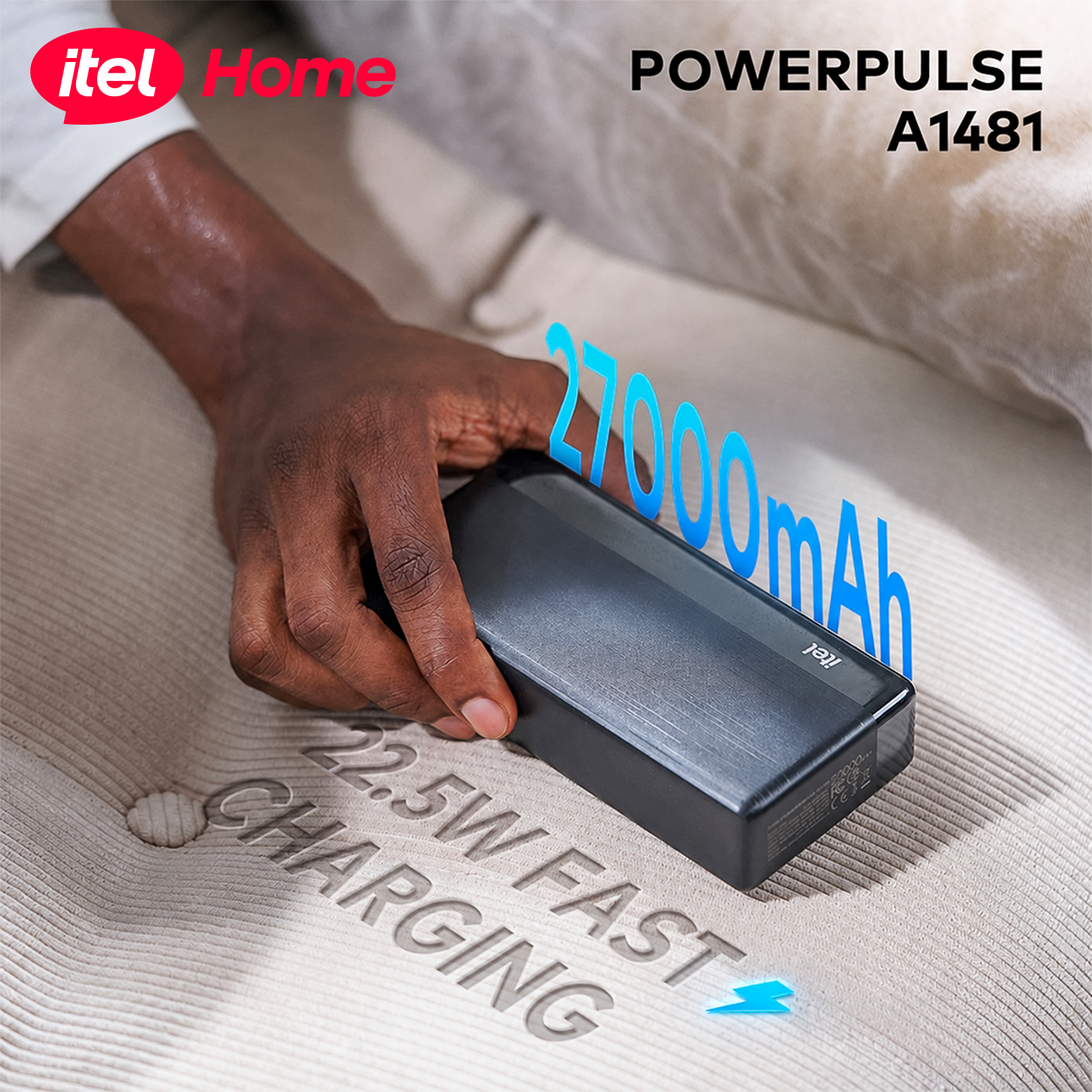 itel Power Bank Pulse A1481 – 27000mAh, 22.5W Fast Charging, Type-C