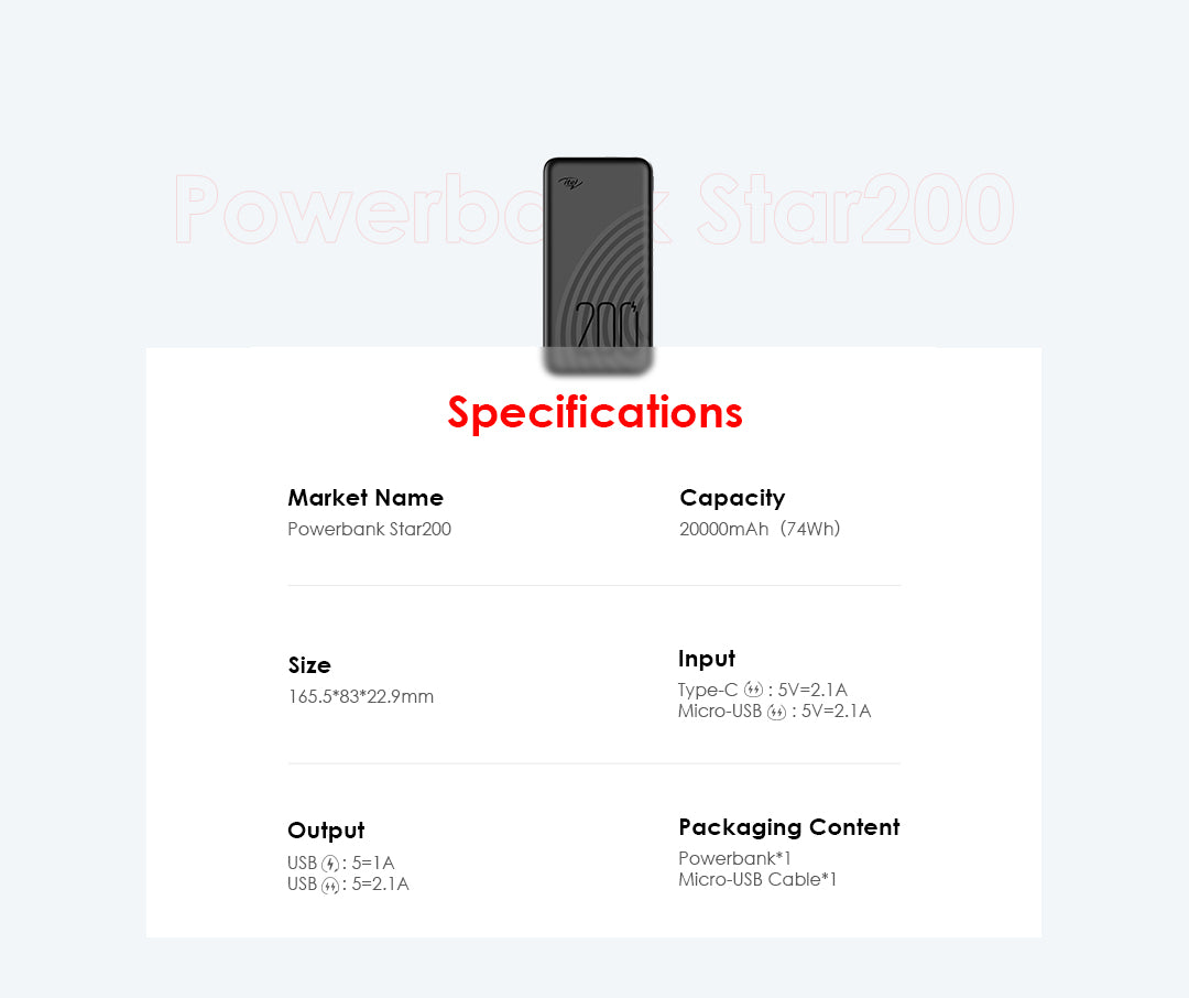 itel Star 200 Powerbank 20000mAh Fast Charging Power Bank