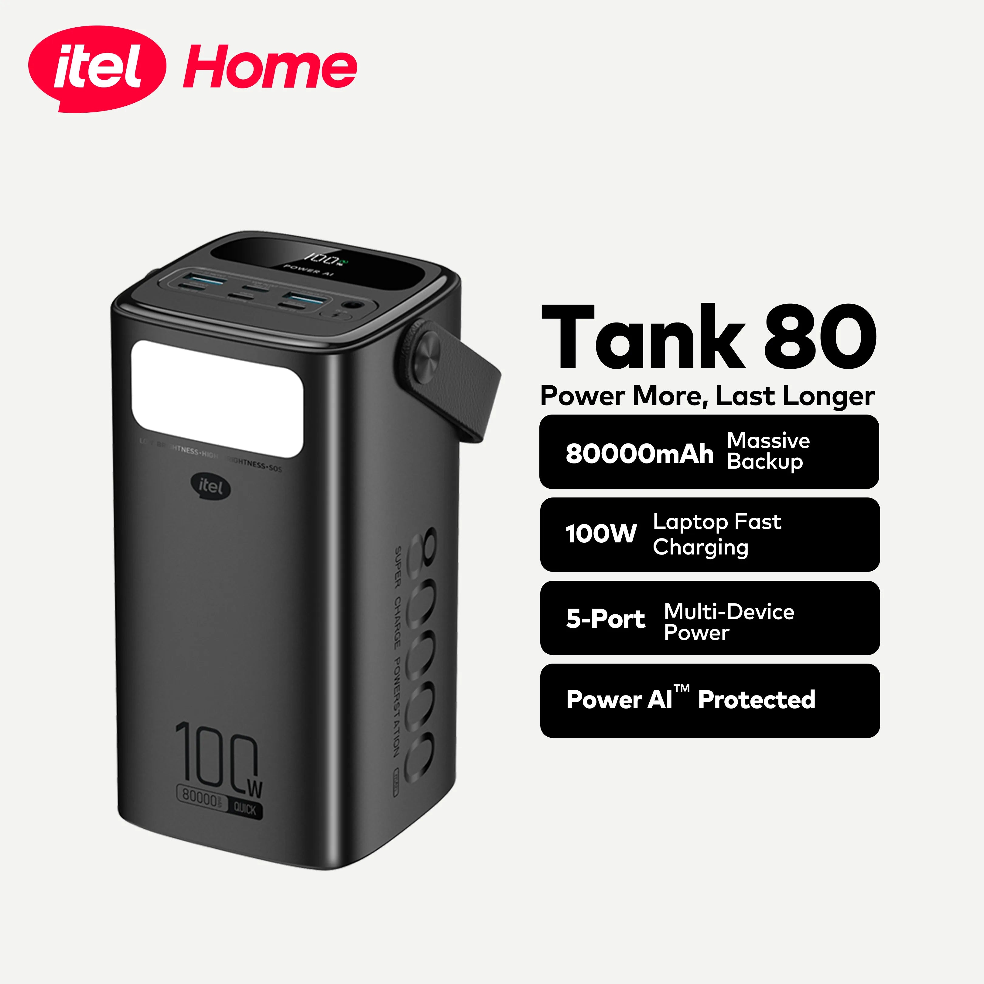 itel Tank 80 - 80000mAh 100W Fast Charging Power Bank for Laptops & Phones