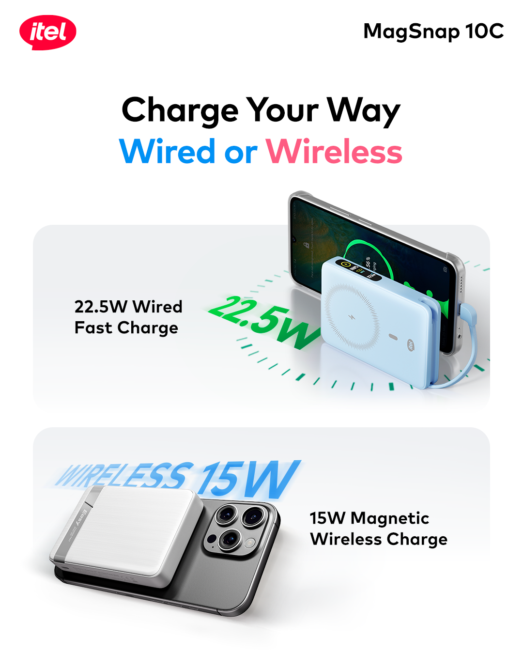 A1820 PowerEasy 1 MagSnap 10C Dual Fast Charger 22.5W + 15W 10000mah 12N Strong Magnetic Hold Built-In Cable & Kickstand Power AI Chip
