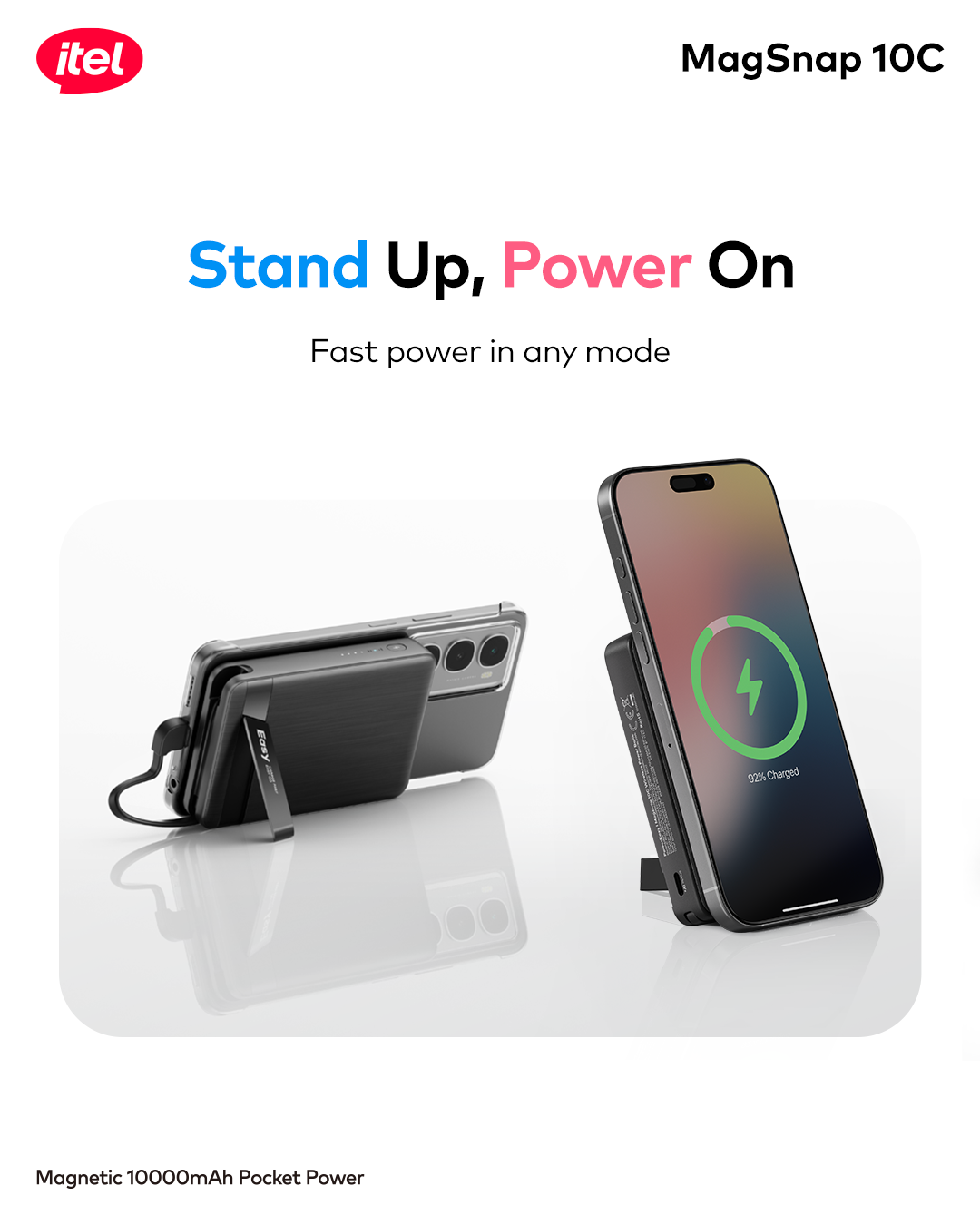 A1820 PowerEasy 1 MagSnap 10C Dual Fast Charger 22.5W + 15W 10000mah 12N Strong Magnetic Hold Built-In Cable & Kickstand Power AI Chip