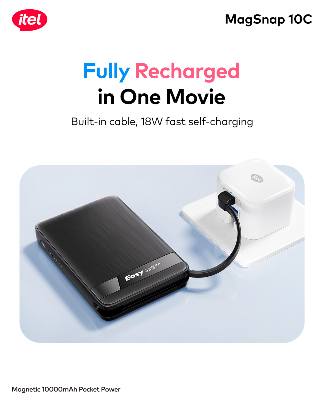 A1820 PowerEasy 1 MagSnap 10C Dual Fast Charger 22.5W + 15W 10000mah 12N Strong Magnetic Hold Built-In Cable & Kickstand Power AI Chip