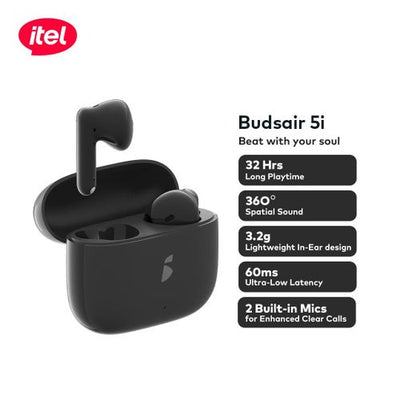 itel TWS BudsAir 5i Earbuds Half In-Ear Design SuperBass