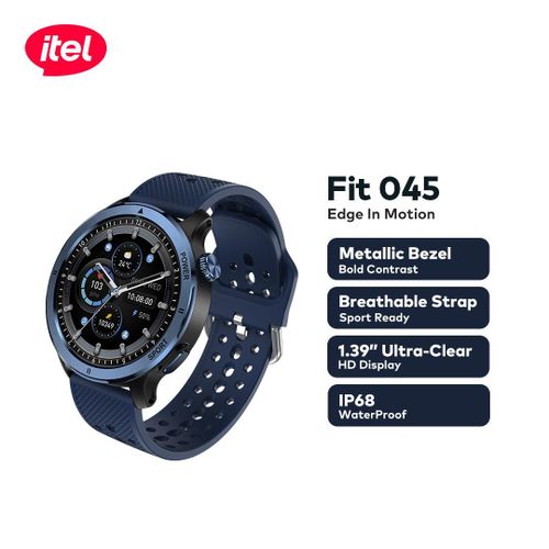itel Smartwatch Fit O45 Metallic Bezel 1.39'' Ultra Clear HD Display IP-68 Breathable Strap