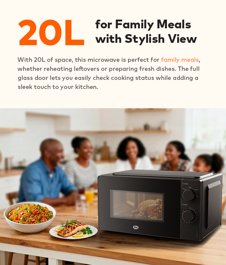 itel 20L Microwave Oven – 5 Power Levels, Defrost Function & 35-Min Timer