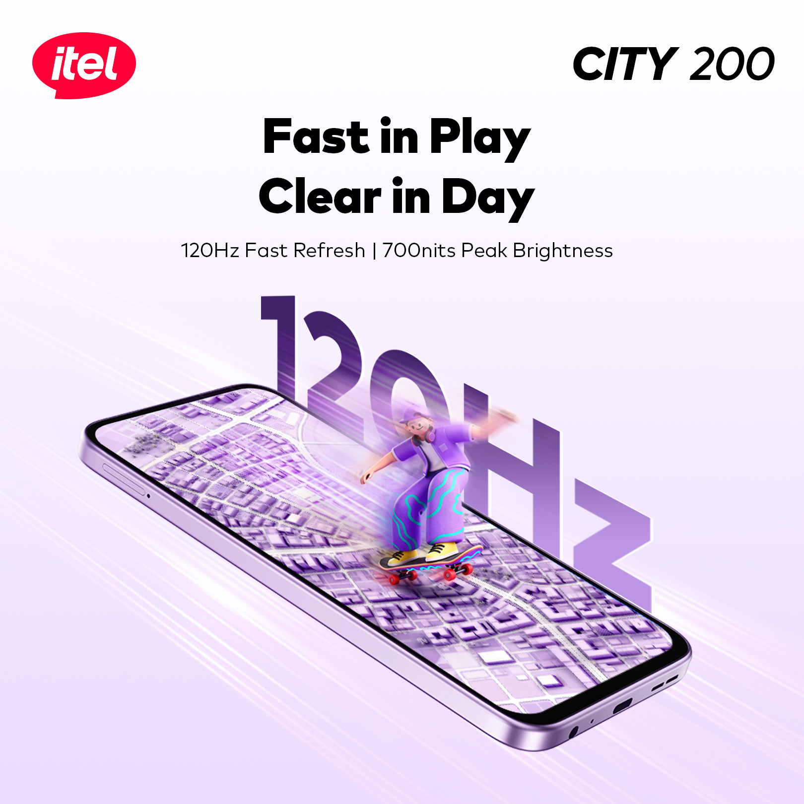 itel City 200 Smartphone – 6.78” 120Hz Display, 50MP AI Camera, 5200mAh Battery