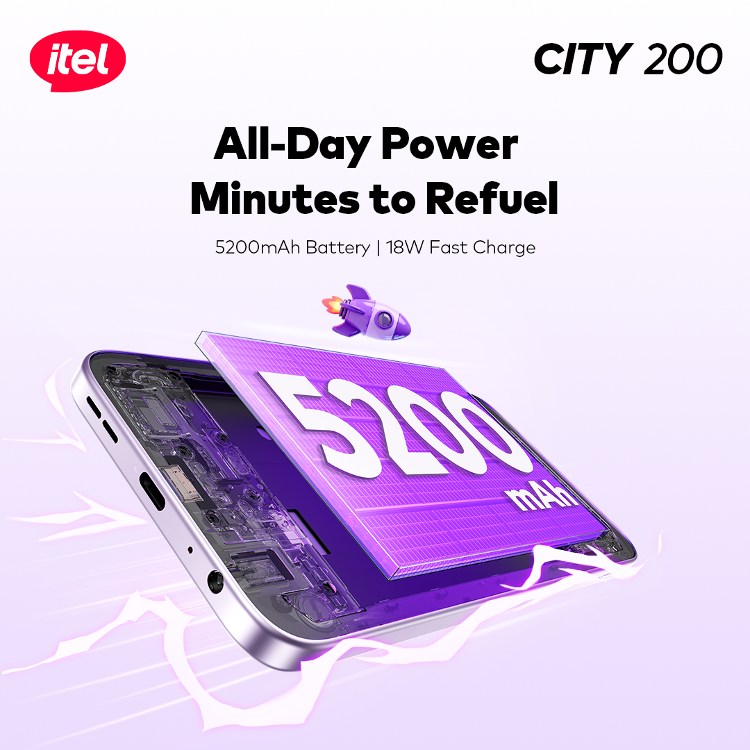 itel City 200 Smartphone – 6.78” 120Hz Display, 50MP AI Camera, 5200mAh Battery