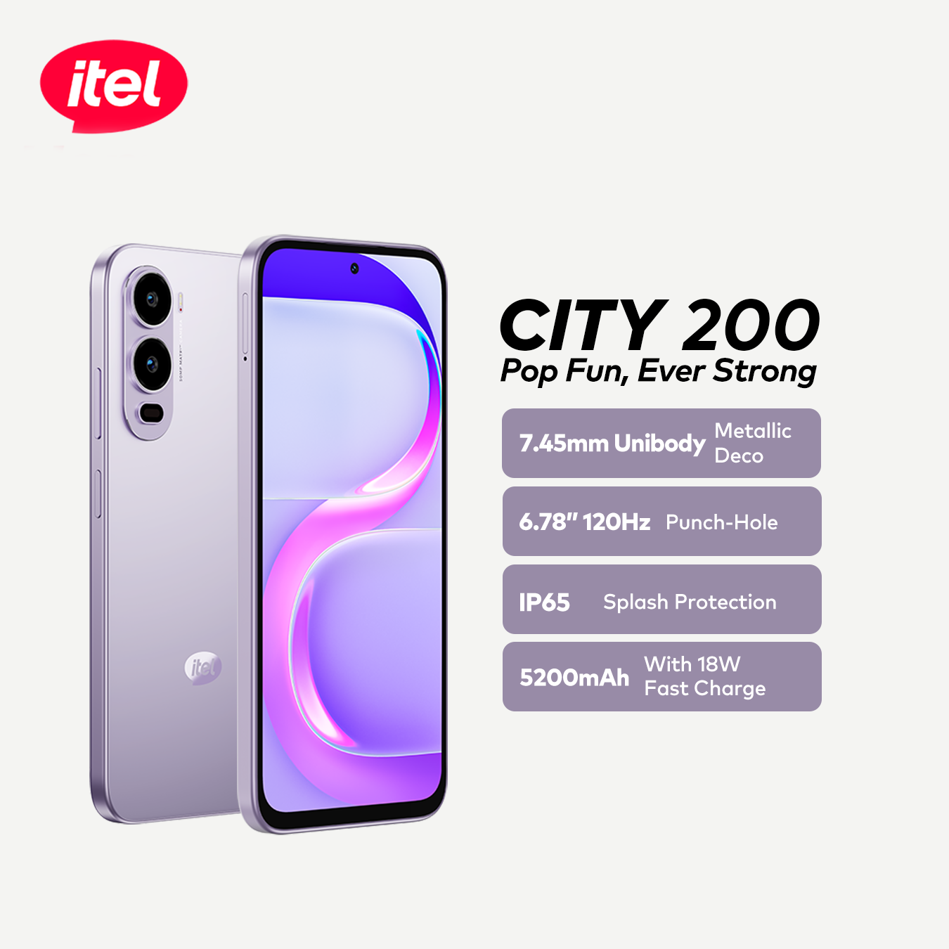 itel City 200 Smartphone – 6.78” 120Hz Display, 50MP AI Camera, 5200mAh Battery
