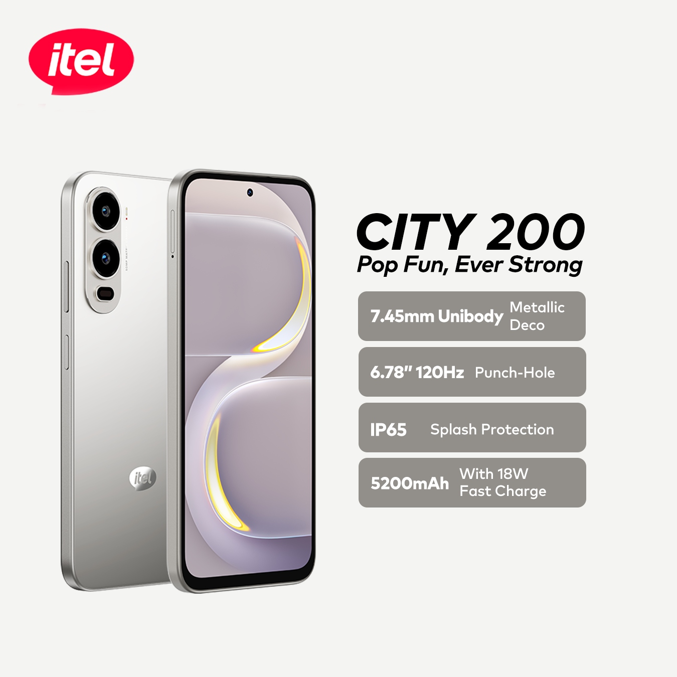 itel City 200 Smartphone – 6.78” 120Hz Display, 50MP AI Camera, 5200mAh Battery