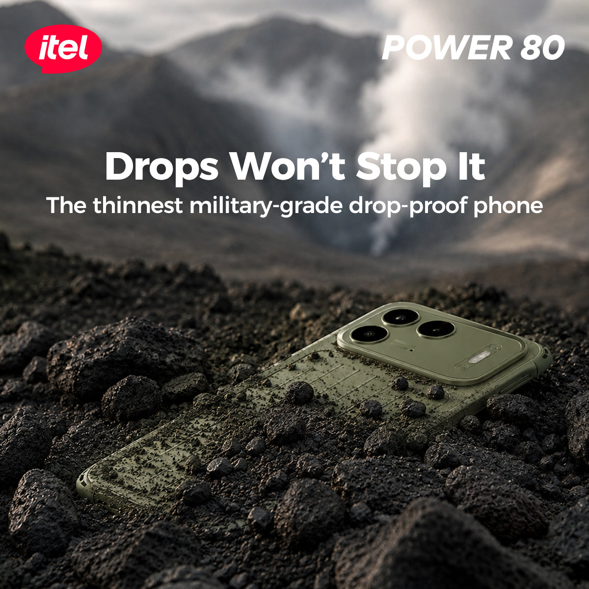 itel Power 80 Smartphone – 7000mAh Long-Life Battery, IP68 & IP69 Waterproof, 2m Military-Grade Protection