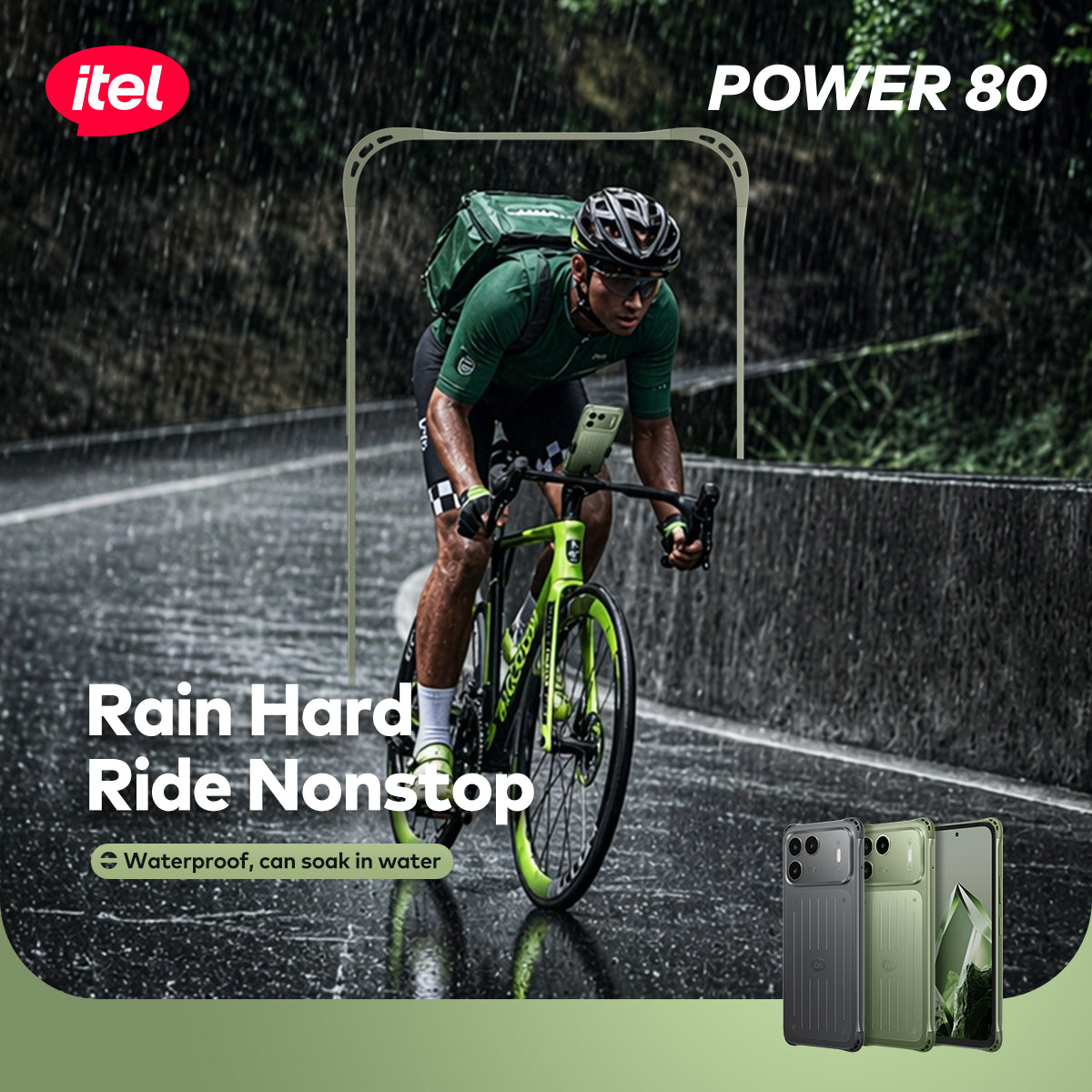 itel Power 80 Smartphone – 7000mAh Long-Life Battery, IP68 & IP69 Waterproof, 2m Military-Grade Protection