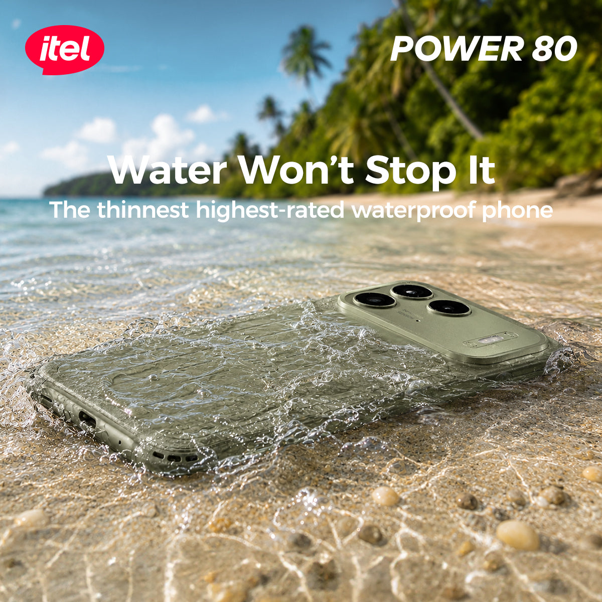 itel Power 80 Smartphone – 7000mAh Long-Life Battery, IP68 & IP69 Waterproof, 2m Military-Grade Protection