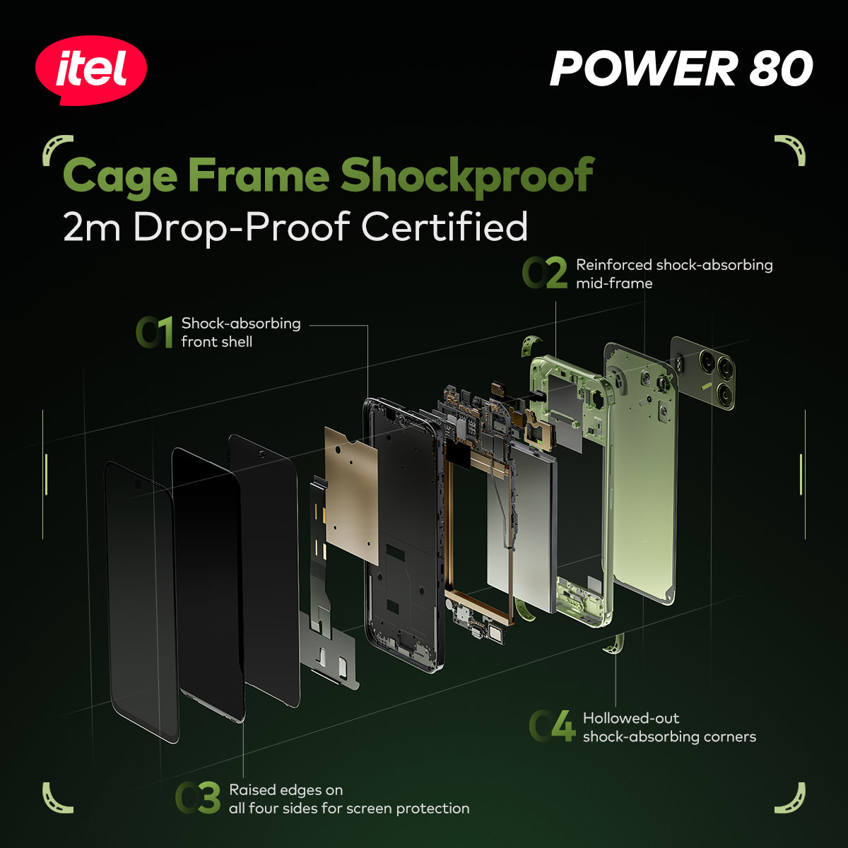 itel Power 80 Smartphone – 7000mAh Long-Life Battery, IP68 & IP69 Waterproof, 2m Military-Grade Protection