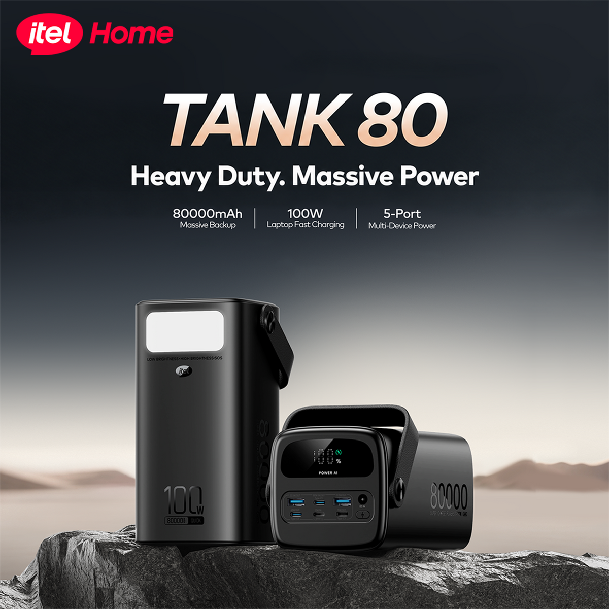 itel Tank 80 - 80000mAh 100W Fast Charging Power Bank for Laptops & Phones