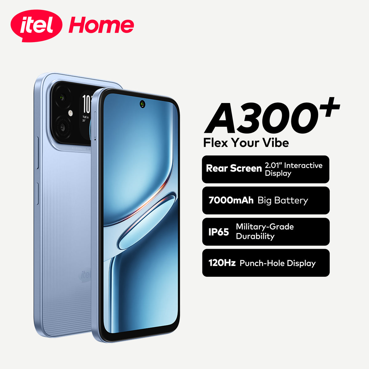 itel A300+ Smartphone with 7000mAh Battery, 2.01″ Rear Display & 120Hz Screen