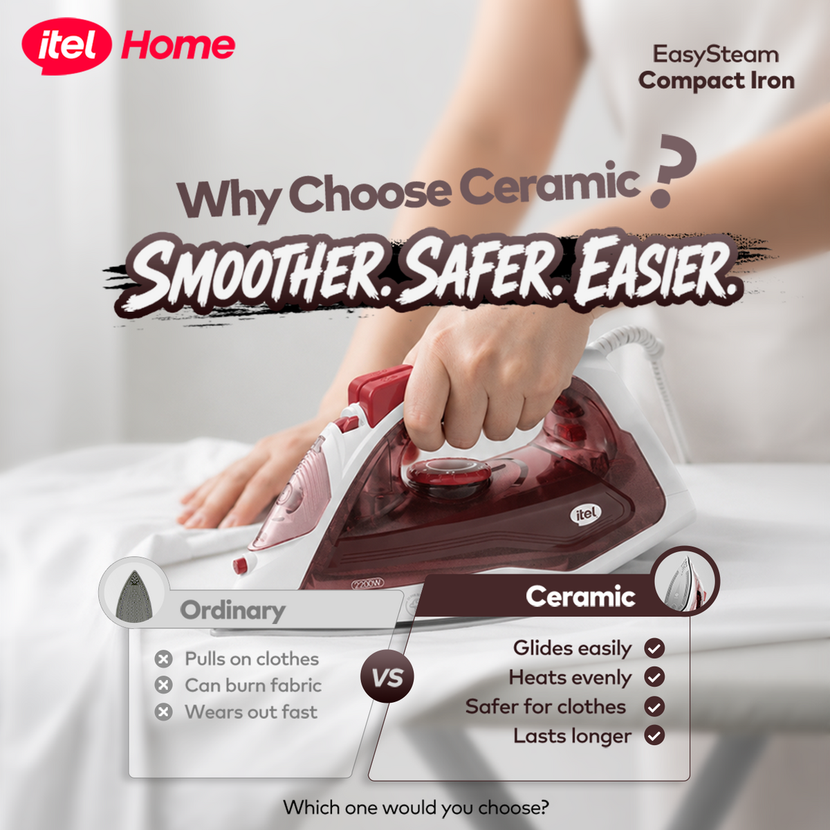 itel EasySteam IEI-03 Steam Iron with Ceramic Soleplate, 1.8m Cord & Steam Burst