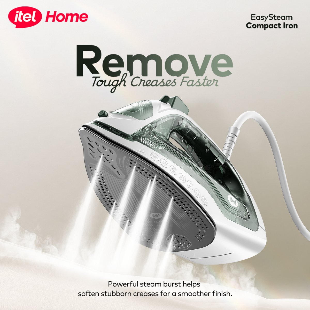 itel EasySteam IEI-03 Steam Iron with Ceramic Soleplate, 1.8m Cord & Steam Burst