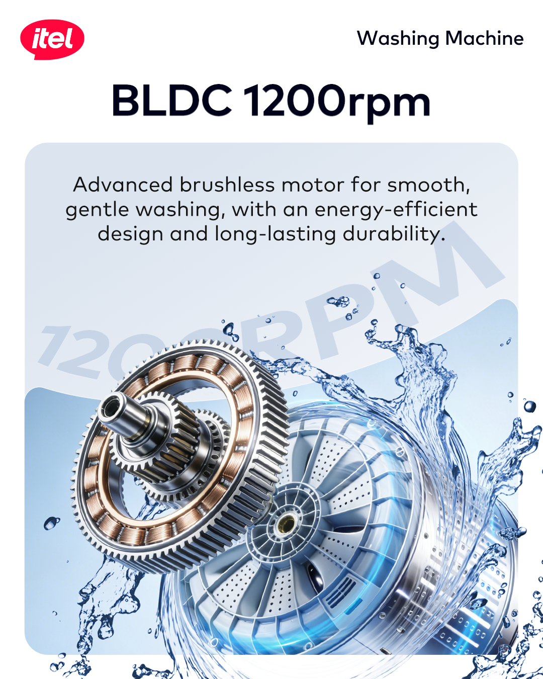 itel 8KG Front Load Washing Machine – Steam Wash, BLDC 1200RPM, Energy Class A