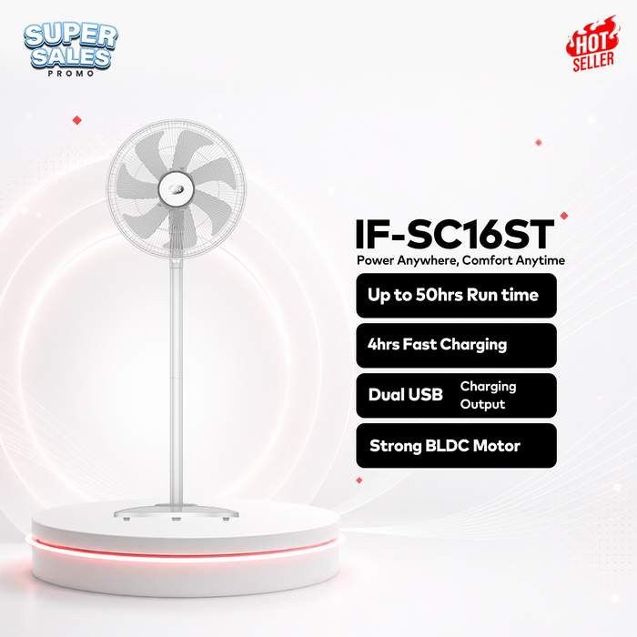 itel 16 Inch Solar Rechargeable Standing Fan-IF-SC16ST - Super Sale Promo