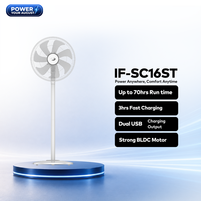 itel 16 Inch Solar Rechargeable Standing Fan-IF-SC16ST | Power Your August