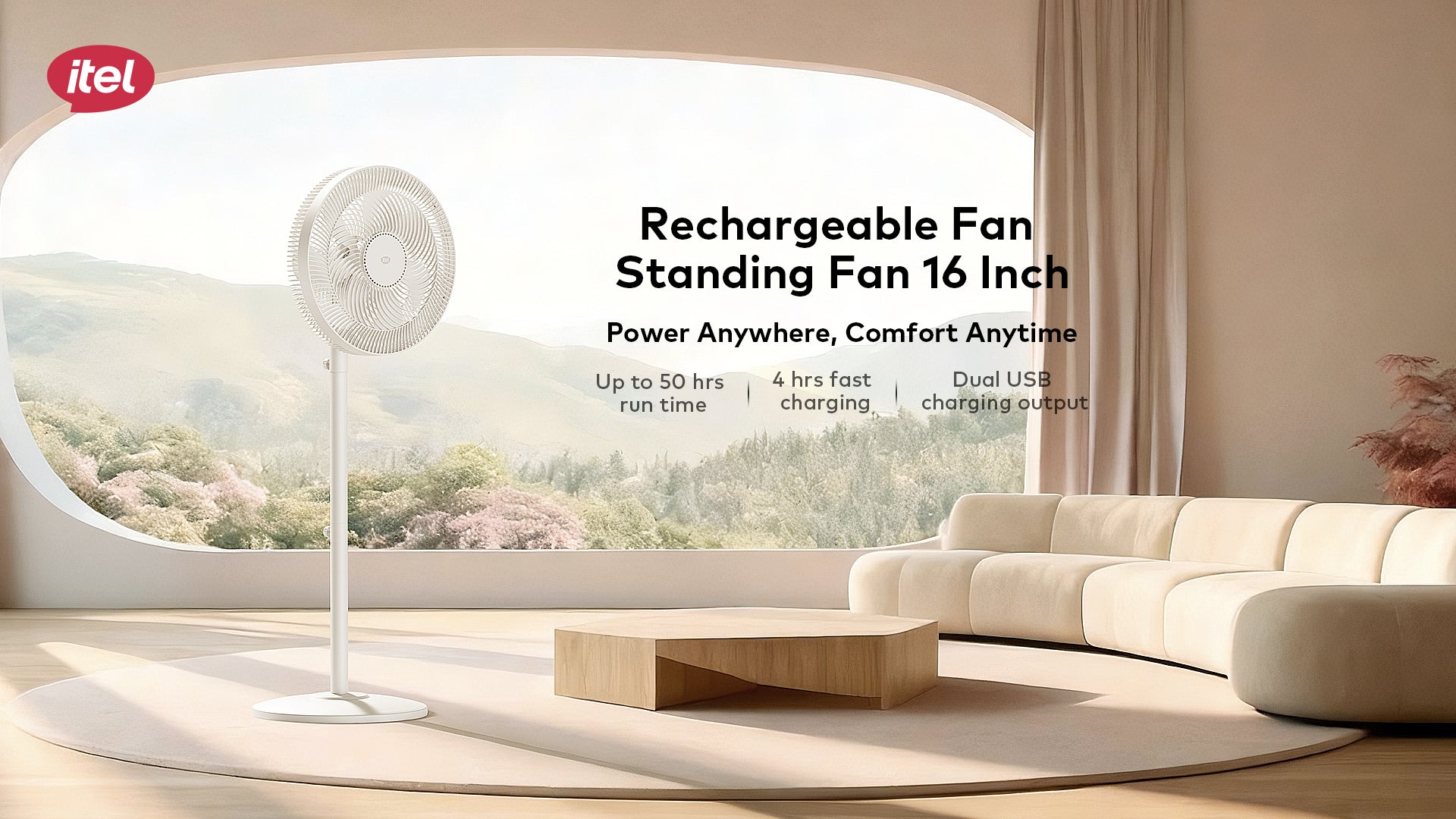 itel 16 Inch Solar Rechargeable Standing Fan-IF-SC16ST
