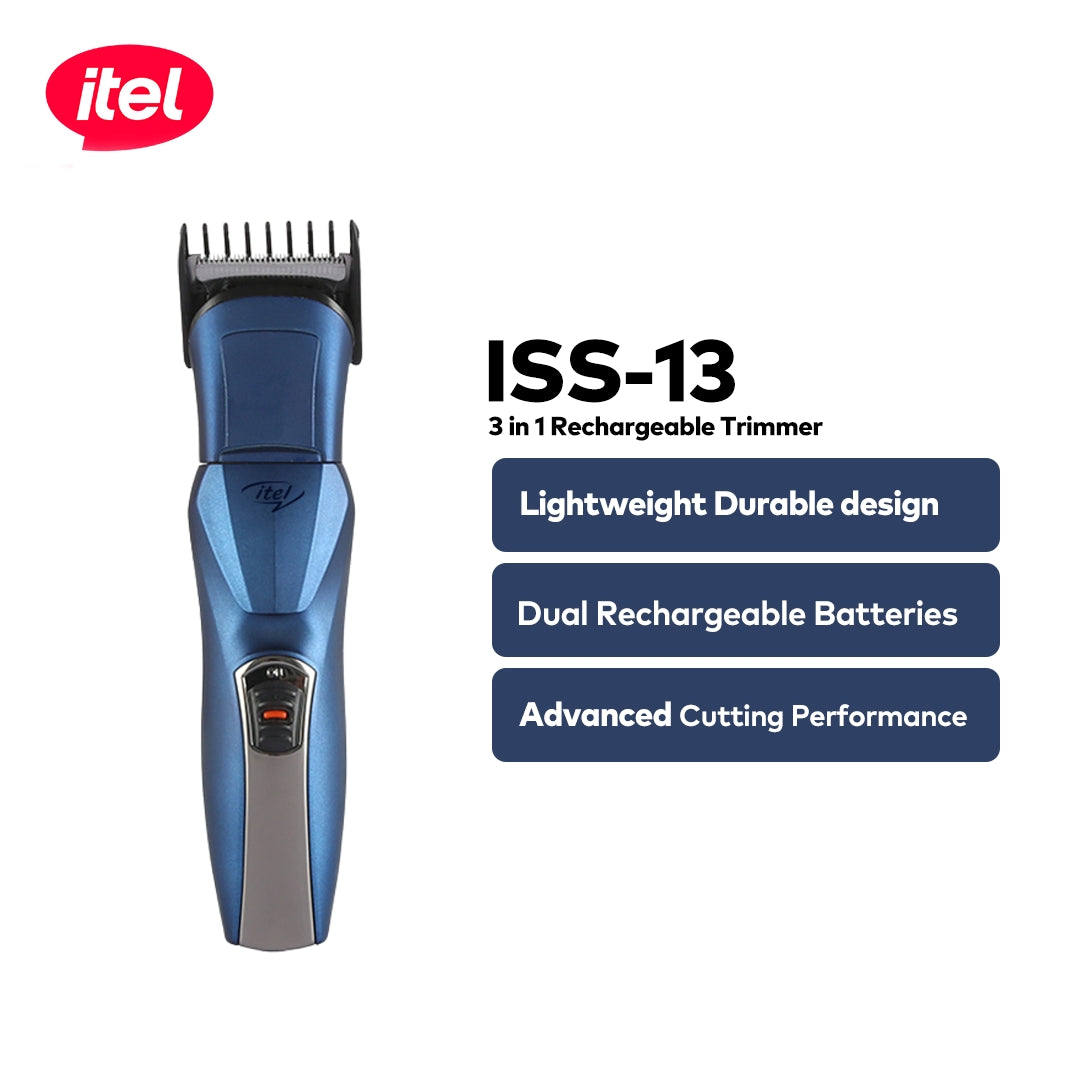 itel 3 In 1 Rechargeable Trimmer Stainless Steel Blades Powerful Motor (ISS-13)