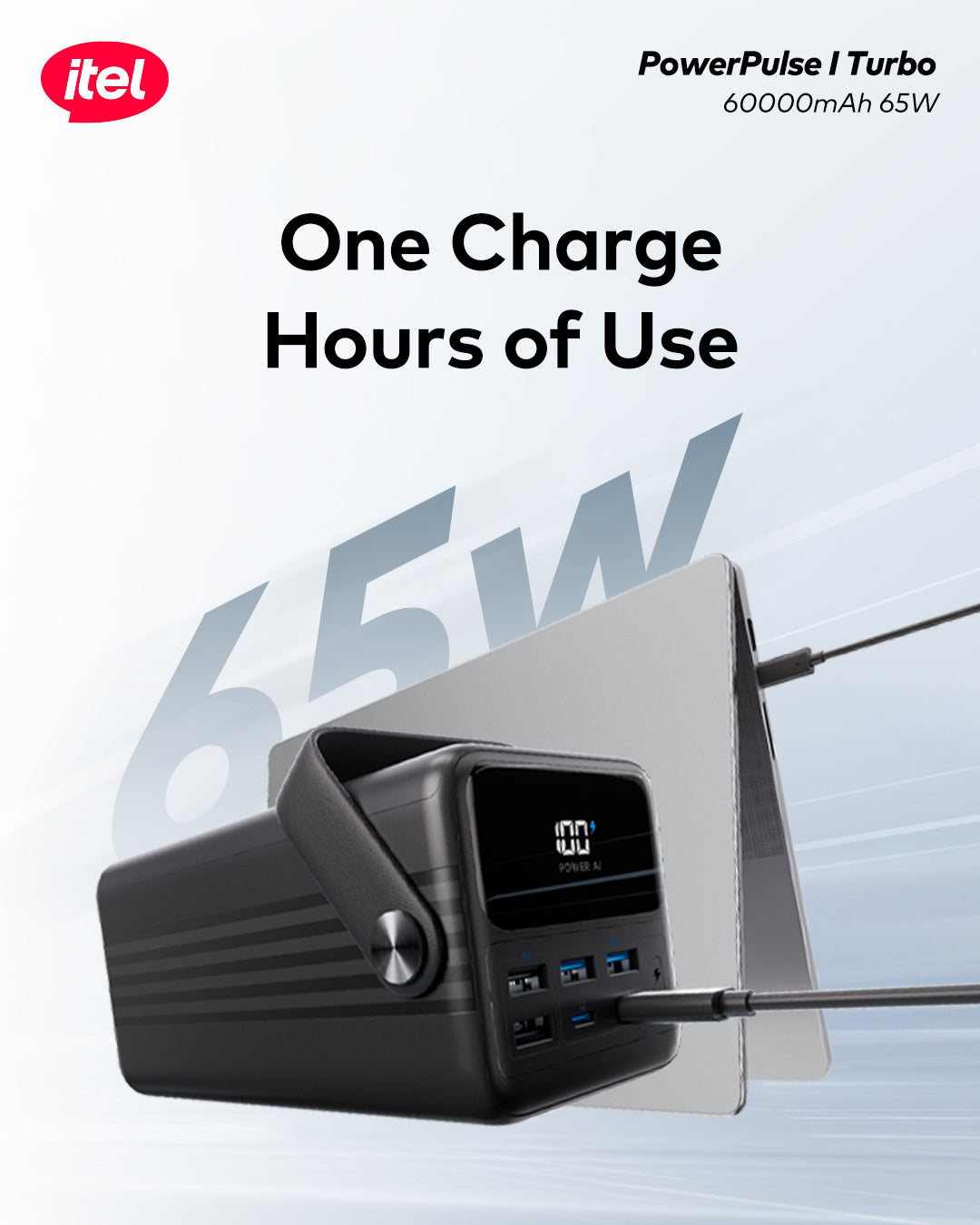 PowerPulse I Turbo A1990 PowerBank 60000mAh 65W Fast Charging Universal Compatibility Type-C In & Out