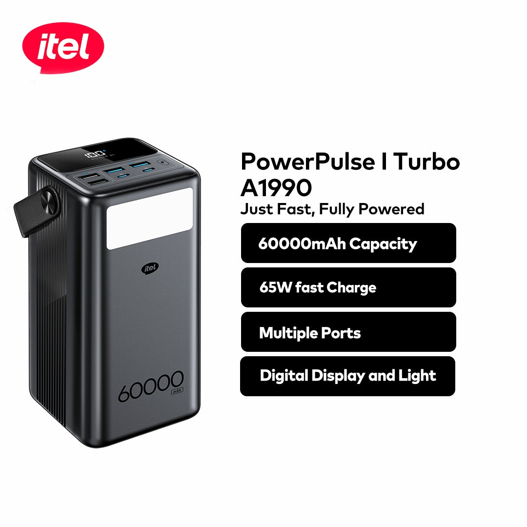 PowerPulse I Turbo A1990 PowerBank 60000mAh 65W Fast Charging Universal Compatibility Type-C In & Out