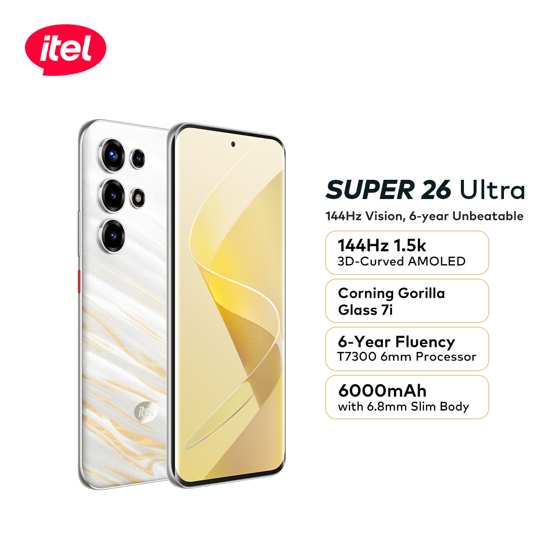 PRE-ORDER itel Super 26ultra 6.78" 3D-Curved Amoled Corning gorilla Glass 7i, 1.5k Res, 144HZ, 6.8 Slimbody, IP65, 6000mah, 6years Fluency S26u