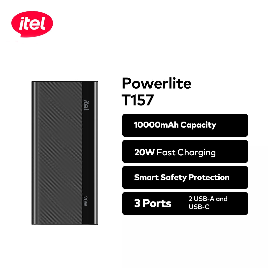 T157 Powerlite+ 10000mAh 20W Fast Charger Input&output Type C Mobile Power