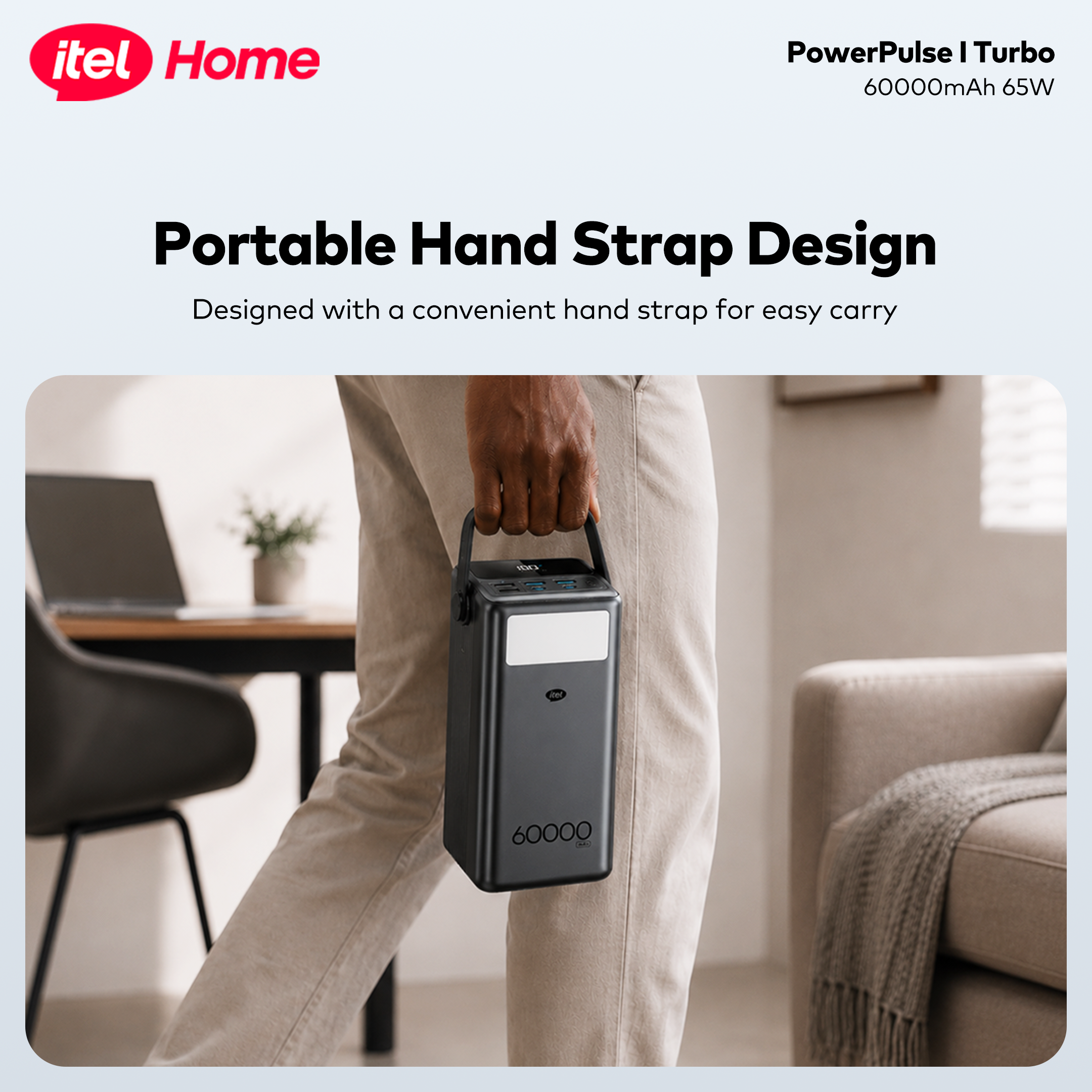 itel PowerPulse Turbo A1990 60000mAh 65W Fast Charging Power Bank for Laptop & Phones