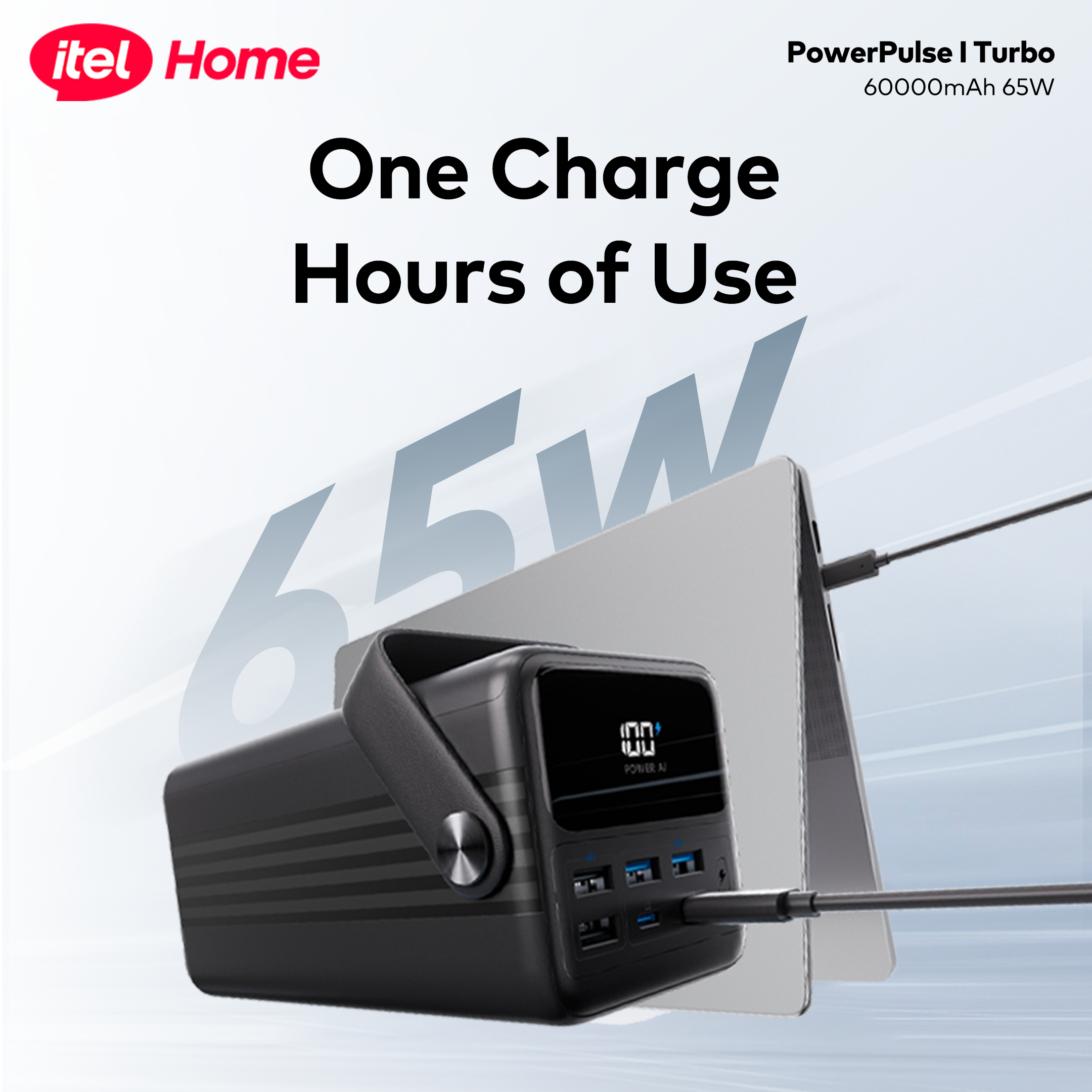 itel PowerPulse Turbo A1990 60000mAh 65W Fast Charging Power Bank for Laptop & Phones