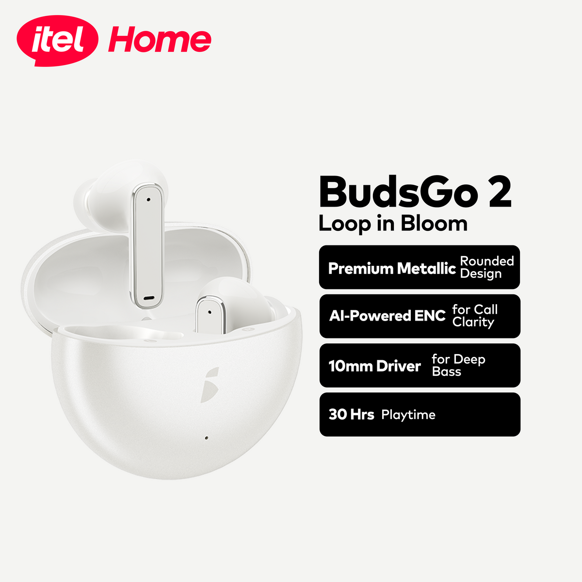 itel BudsGo 2 Wireless Earbuds - AI ENC, 30H Playtime & Deep Bass