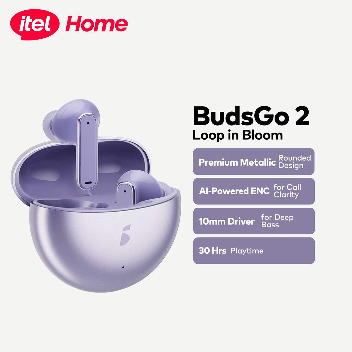 itel BudsGo 2 Wireless Earbuds - AI ENC, 30H Playtime & Deep Bass