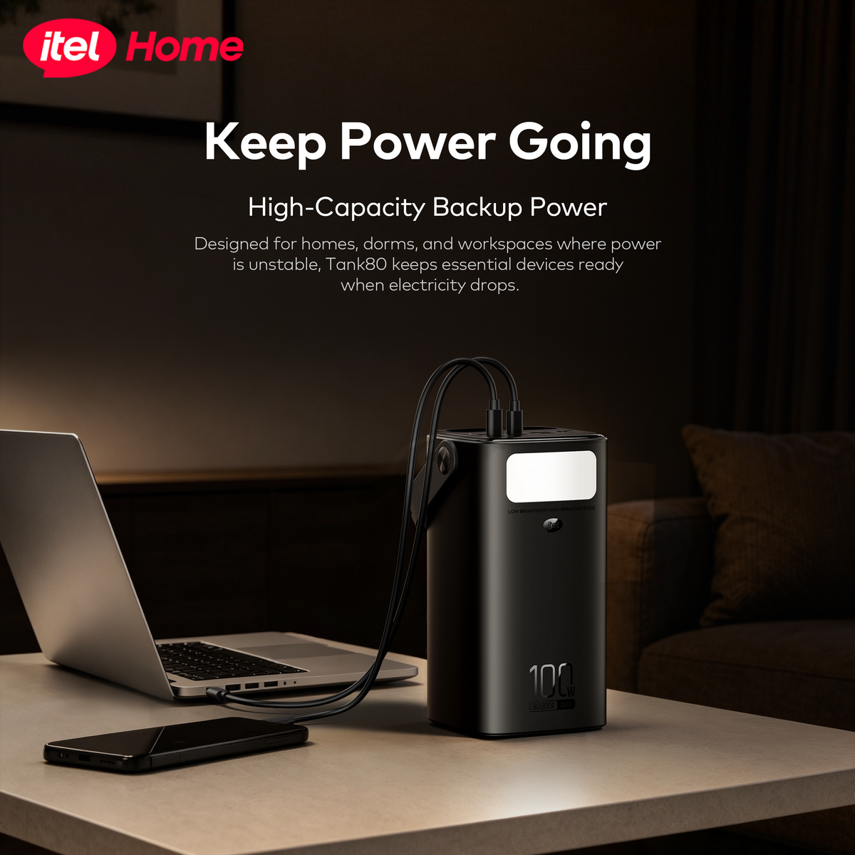 itel Tank 80 - 80000mAh 100W Fast Charging Power Bank for Laptops & Phones