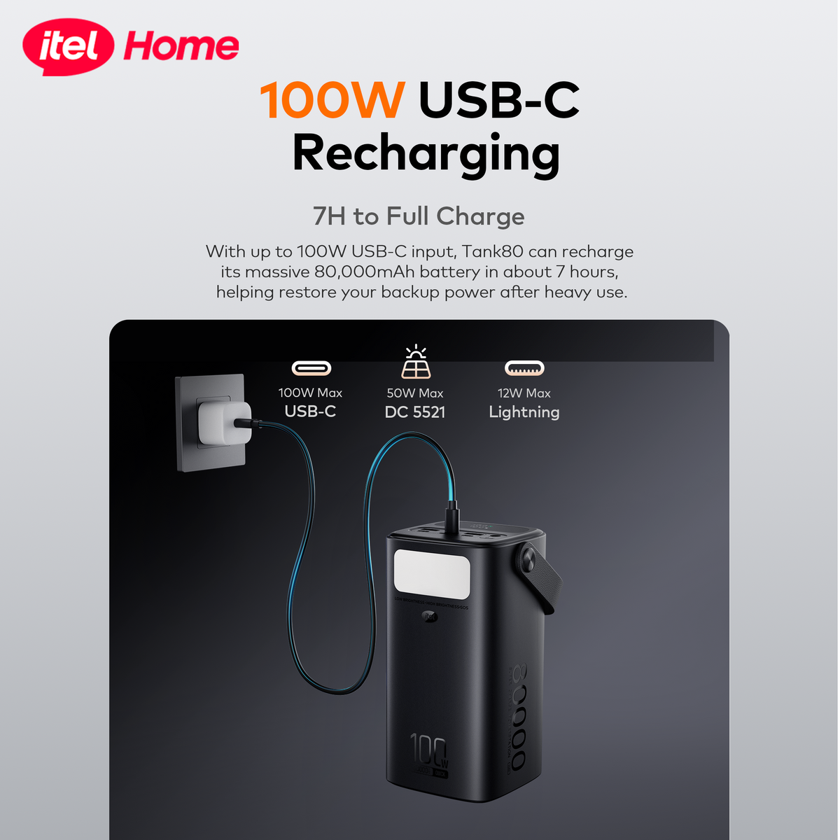 itel Tank 80 - 80000mAh 100W Fast Charging Power Bank for Laptops & Phones