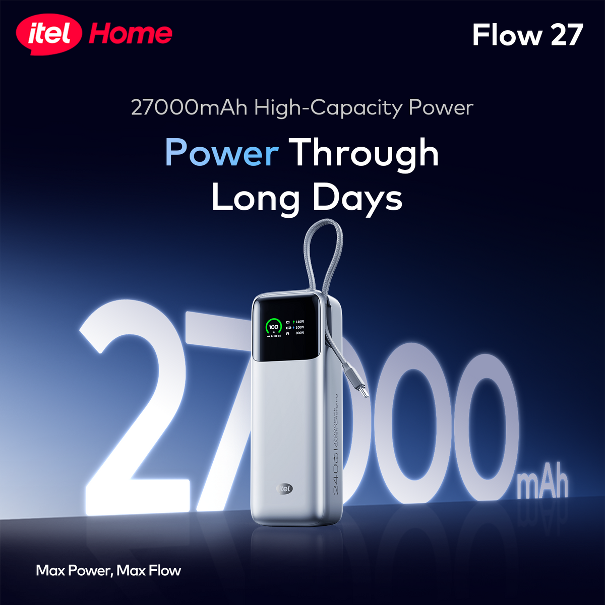 itel FLOW 27 27000mAh 240W Fast Charging Power Bank for Laptops & Phones