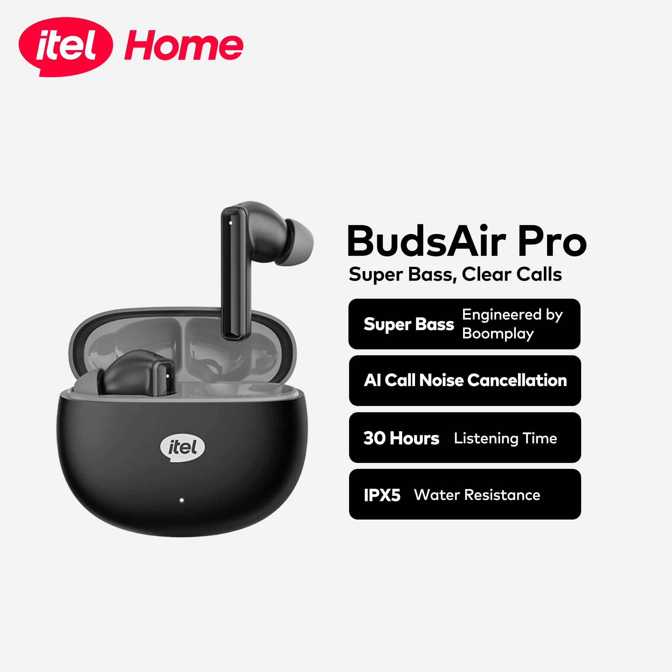 itel BudsAir Pro Wireless Earbuds with Super Bass and AI Call Noise Cancellation