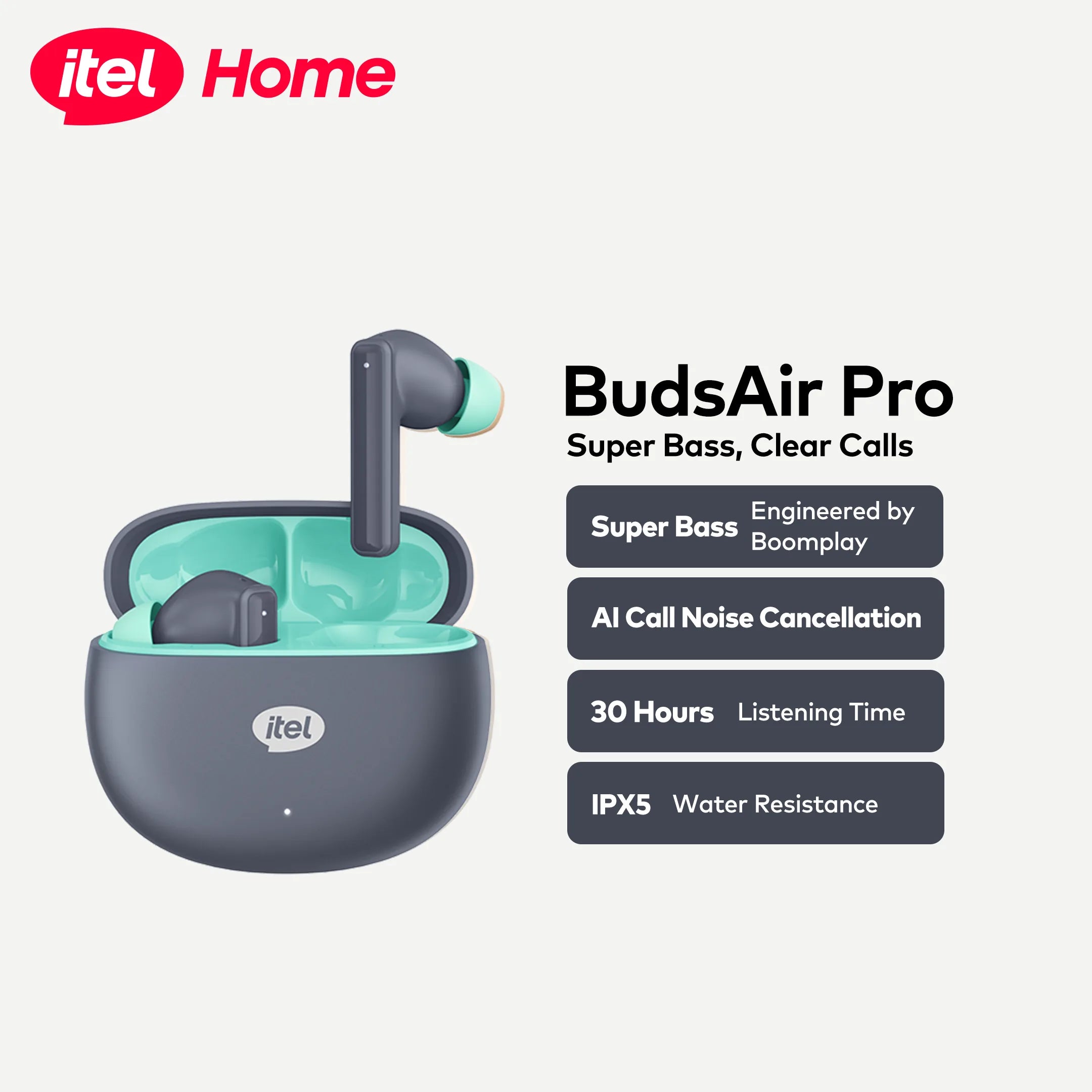 itel BudsAir Pro earbuds and charging case