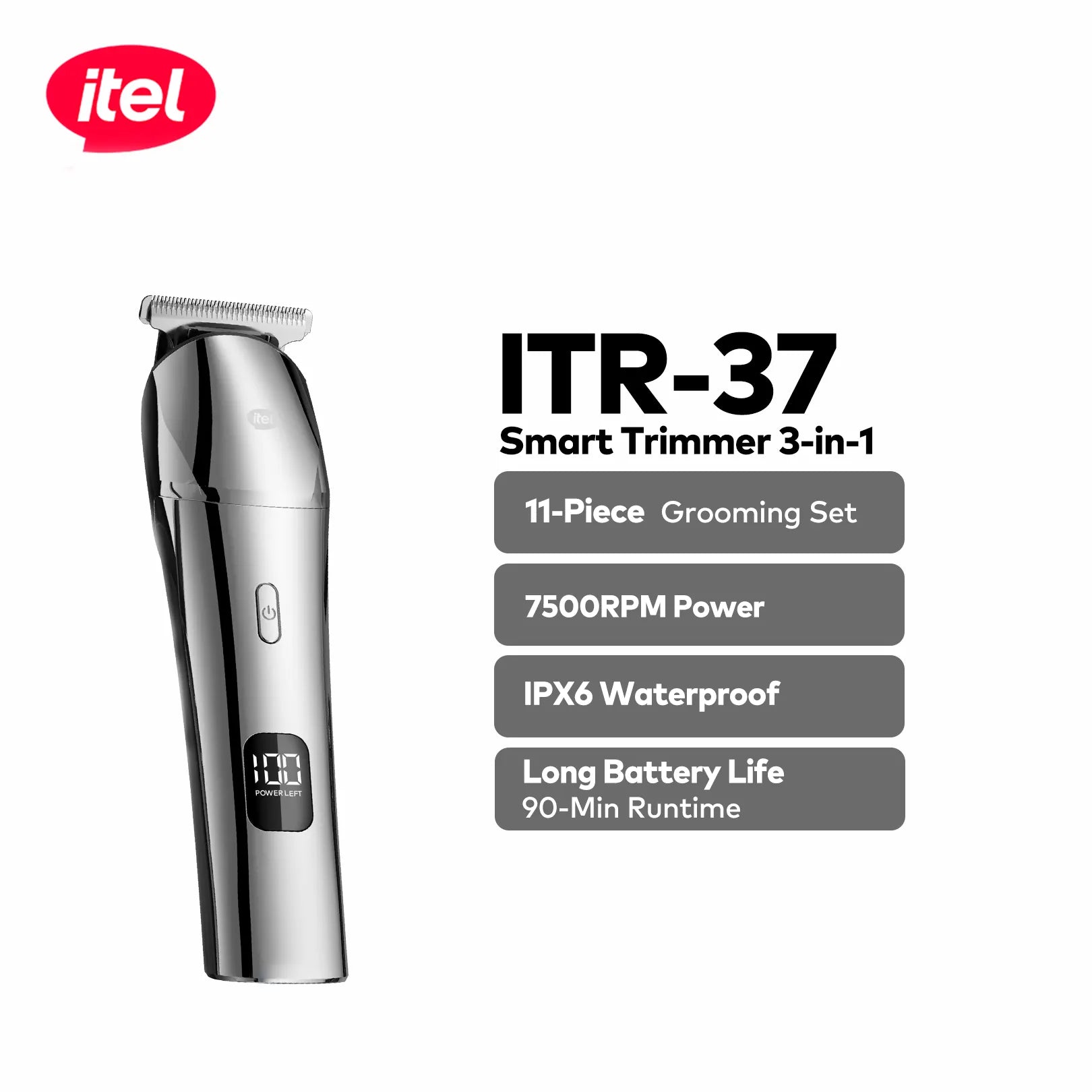 itel Smart Trimmer Kit (ITR-37) | 11-in-1 Rechargeable Hair, Beard & Nose Trimmer