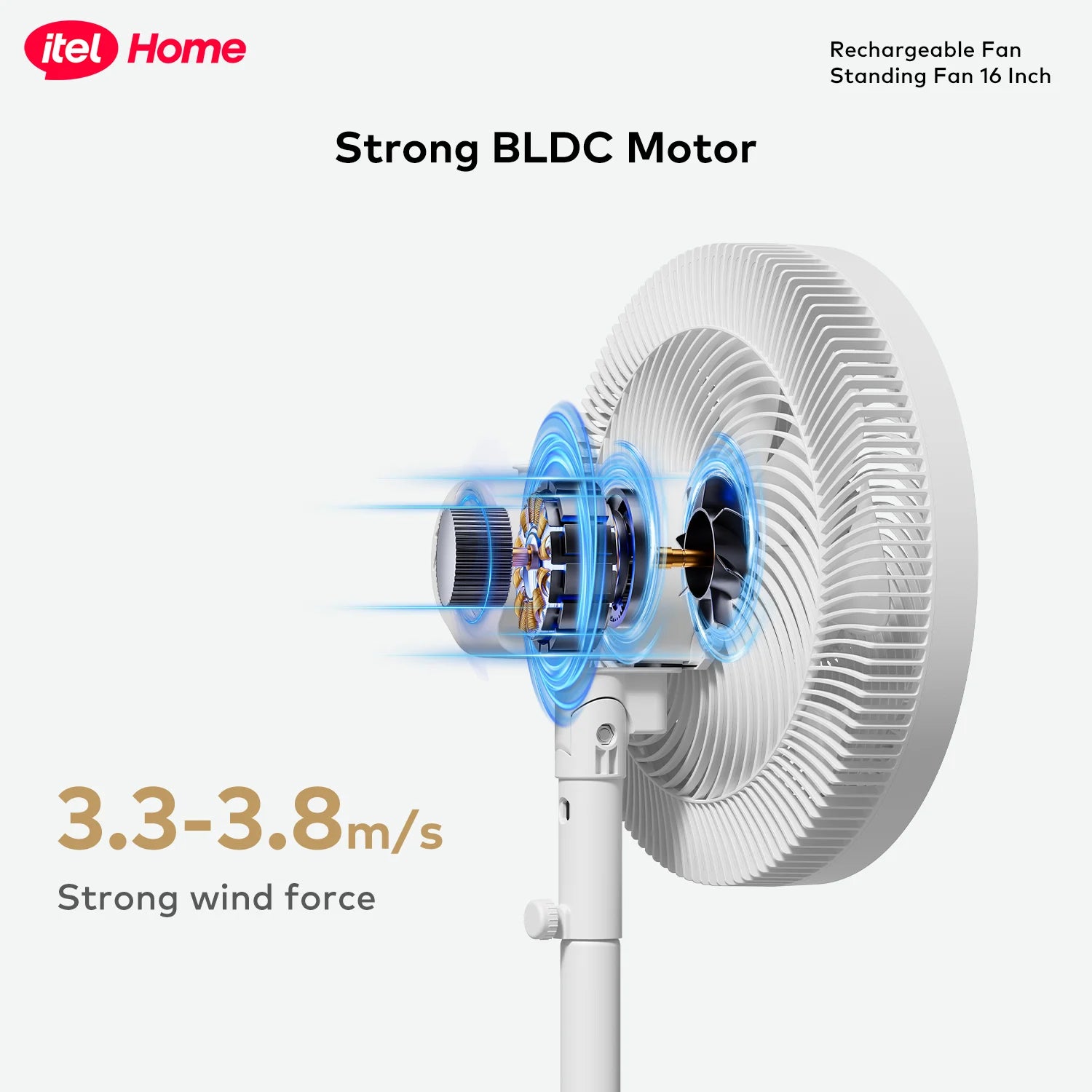 itel 16 Inch Solar Rechargeable Standing Fan-IF-SC16ST | Power Your August