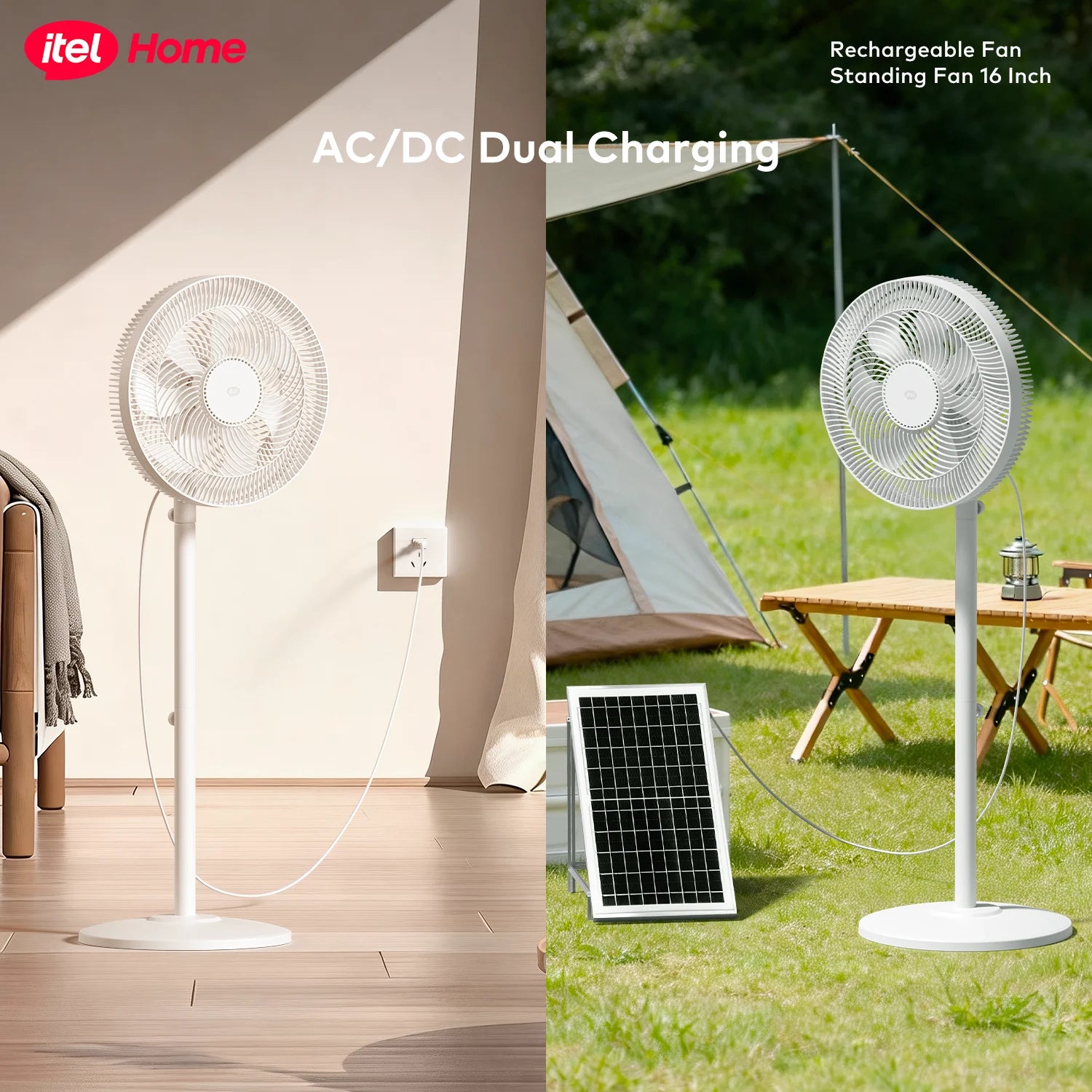 itel 16 Inch Solar Rechargeable Standing Fan-IF-SC16ST | Power Your August