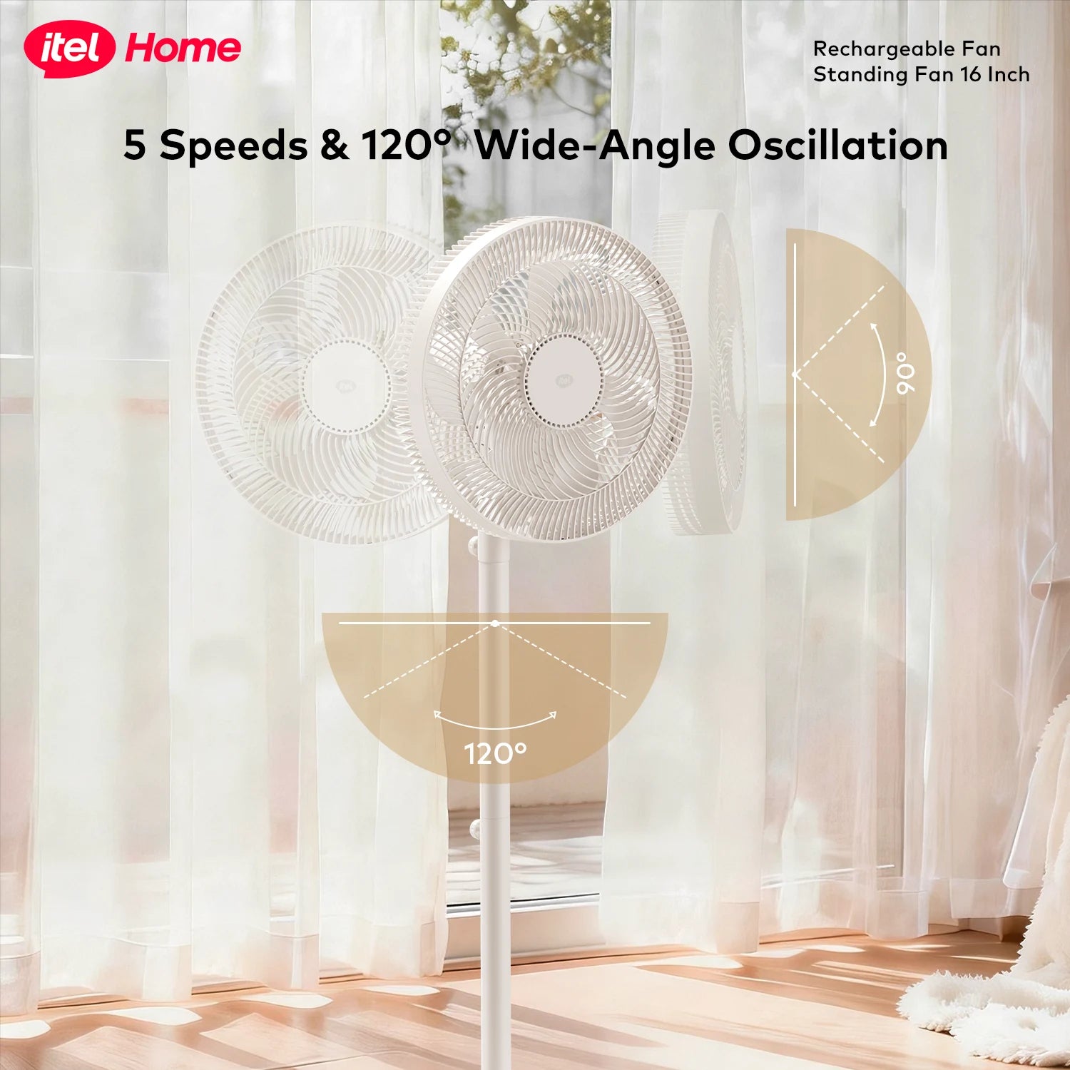 itel 16 Inch Solar Rechargeable Standing Fan-IF-SC16ST | Power Your August