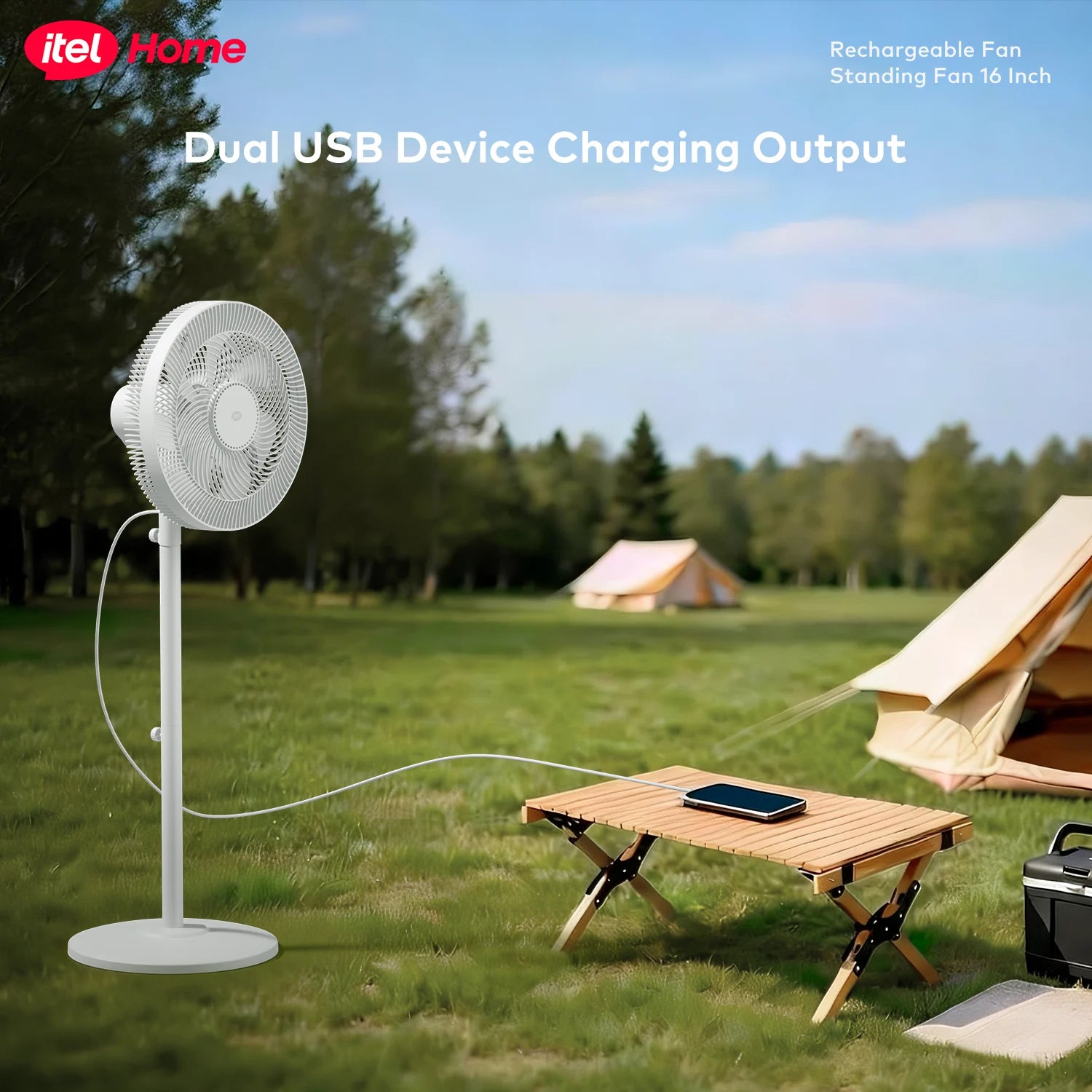 itel 16 Inch Solar Rechargeable Standing Fan-IF-SC16ST | Power Your August