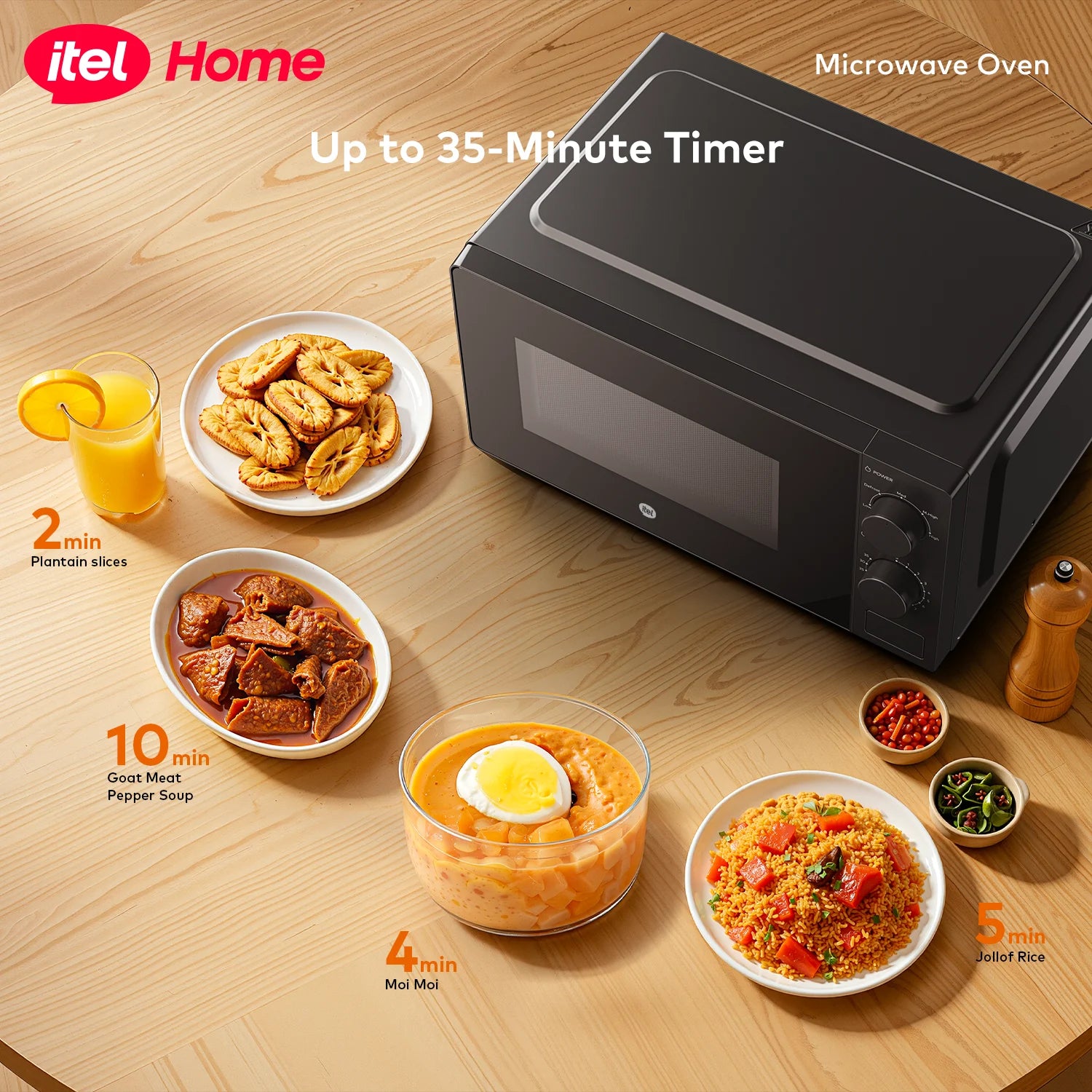 itel 20L Microwave Oven (IMWO-M001) – 5 Power Levels, Defrost Function & 35-Min Timer